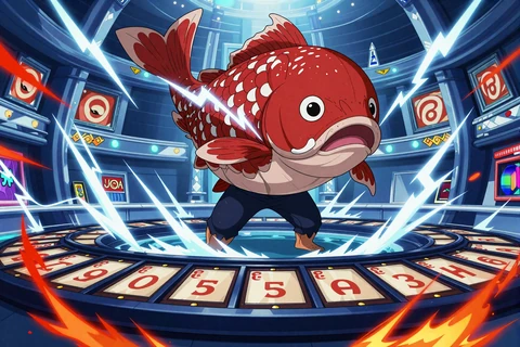 Huge Red im Live Casino Studio mit rotierenden R&auml;dern und Blitzen